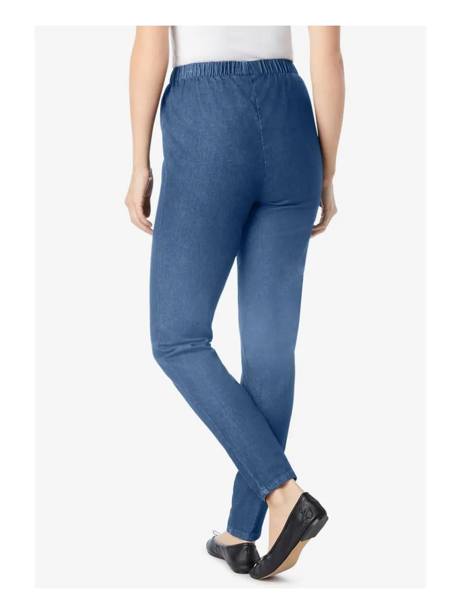 Женские джинсы Within Pull-On с эластичным поясом из эластичного денима Fineline Woman Within — изображение 2 из 3, синий