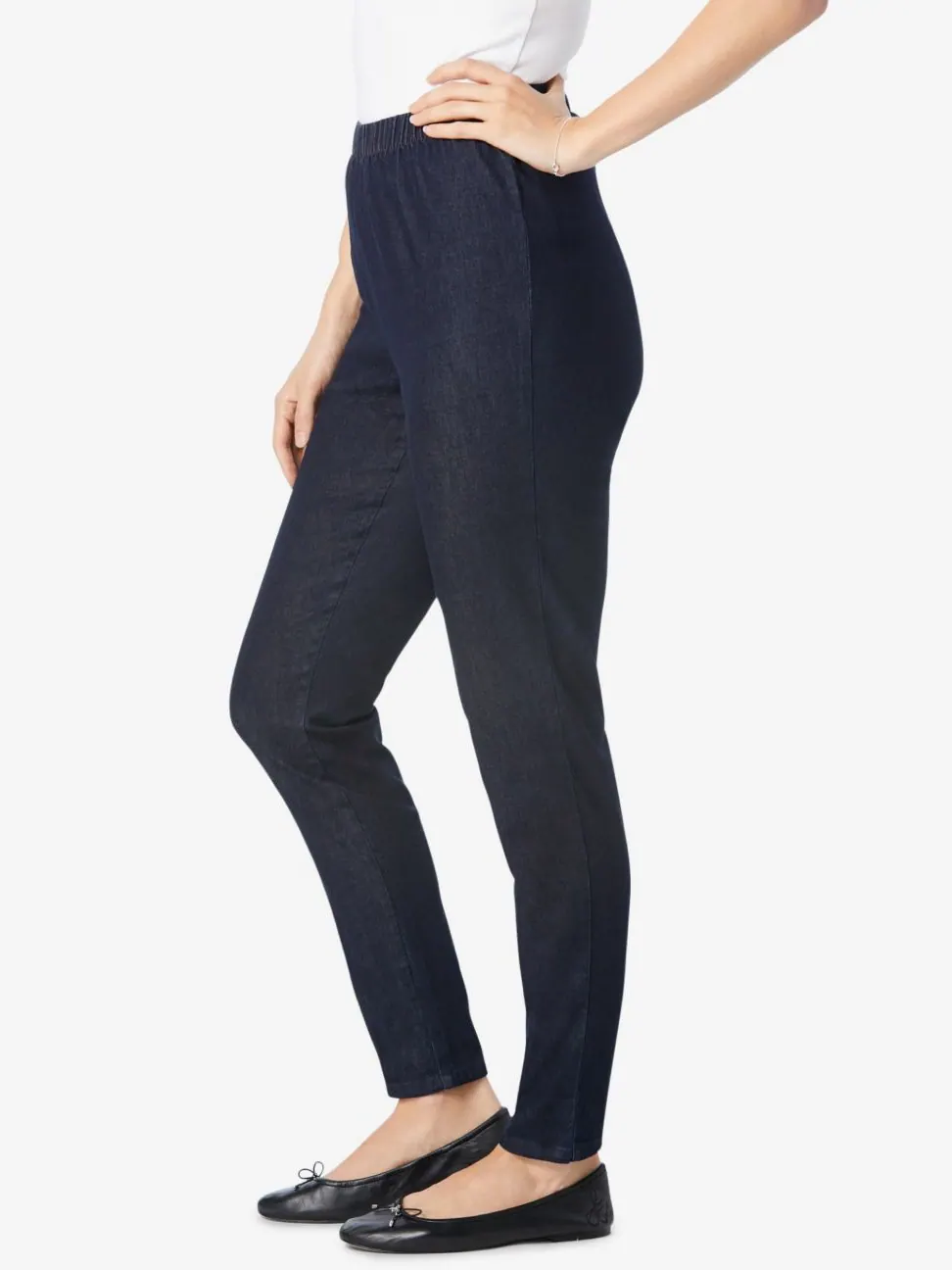 Женские джинсы Within Pull-On с эластичным поясом из эластичного денима Fineline Woman Within — изображение 3 из 3, индиго