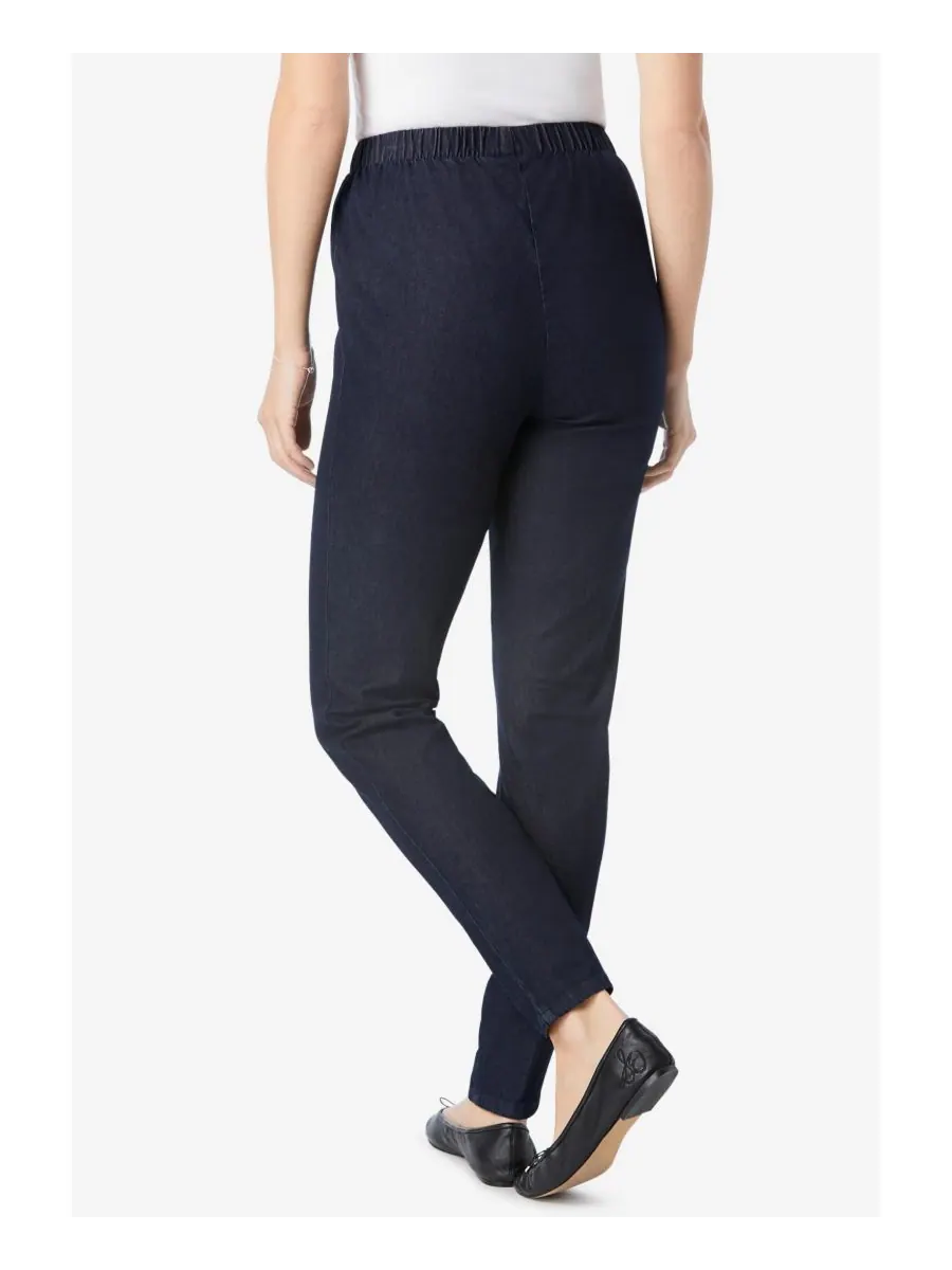 Женские джинсы Within Pull-On с эластичным поясом из эластичного денима Fineline Woman Within — изображение 2 из 3, синий