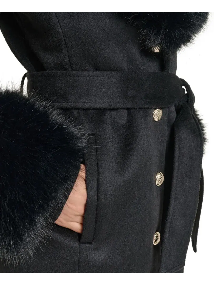 Пальто женское длинное однобортное с поясом, модель Single-Breasted Long Wool-Blend Coat KARL — изображение 4 из 5, черный
