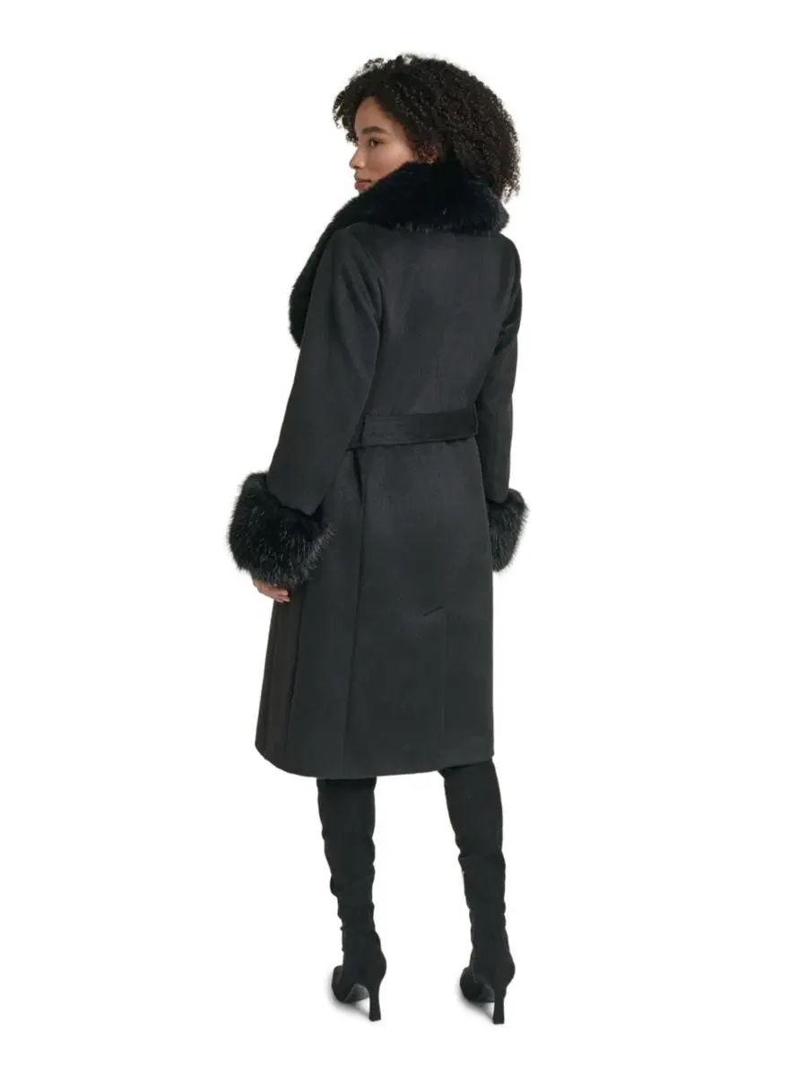 Пальто женское длинное однобортное с поясом, модель Single-Breasted Long Wool-Blend Coat KARL — изображение 5 из 5, черный