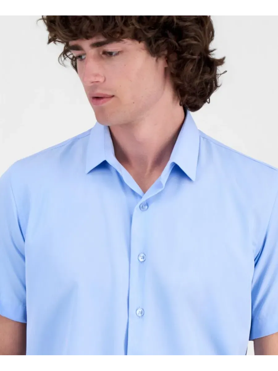 Рубашка Suslo Couture Slim Fit с коротким рукавом — изображение 3 из 9, синий