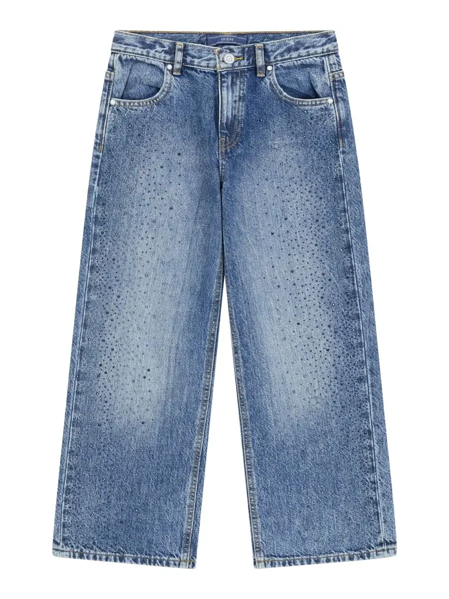 Джинсы свободного кроя с вышивкой стразами Rhinestone Denim Jeans GUESS