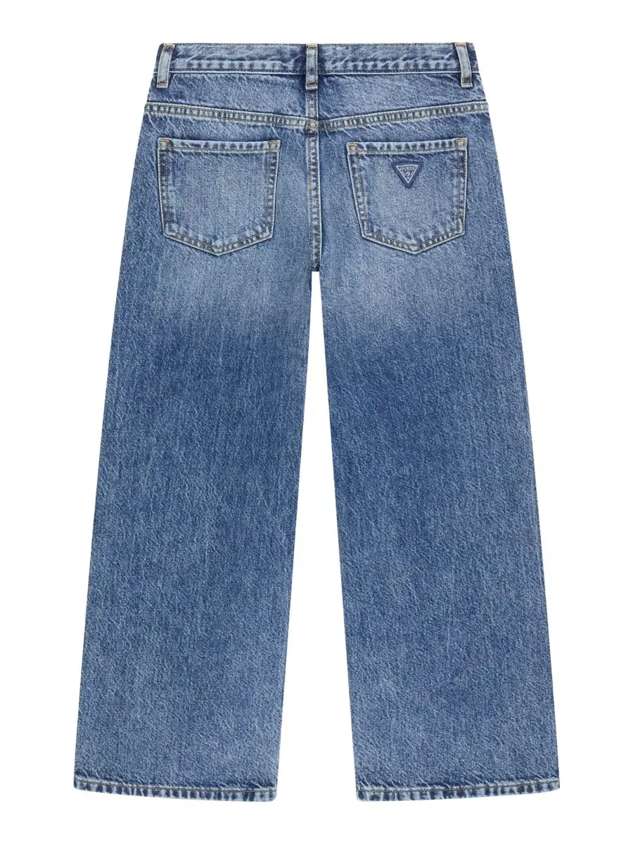 Джинсы свободного кроя с вышивкой стразами Rhinestone Denim Jeans GUESS — изображение 2 из 3, синий