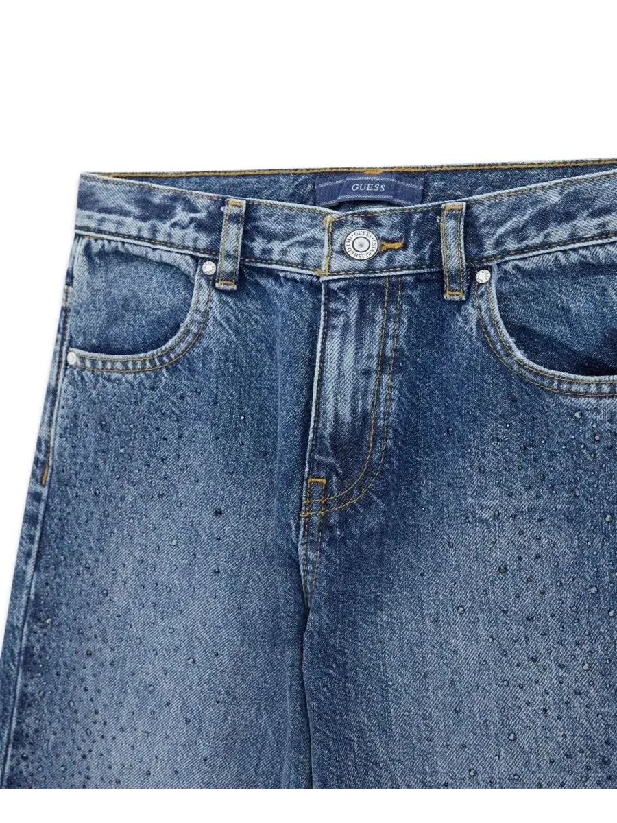 Джинсы свободного кроя с вышивкой стразами Rhinestone Denim Jeans GUESS — изображение 3 из 3, синий