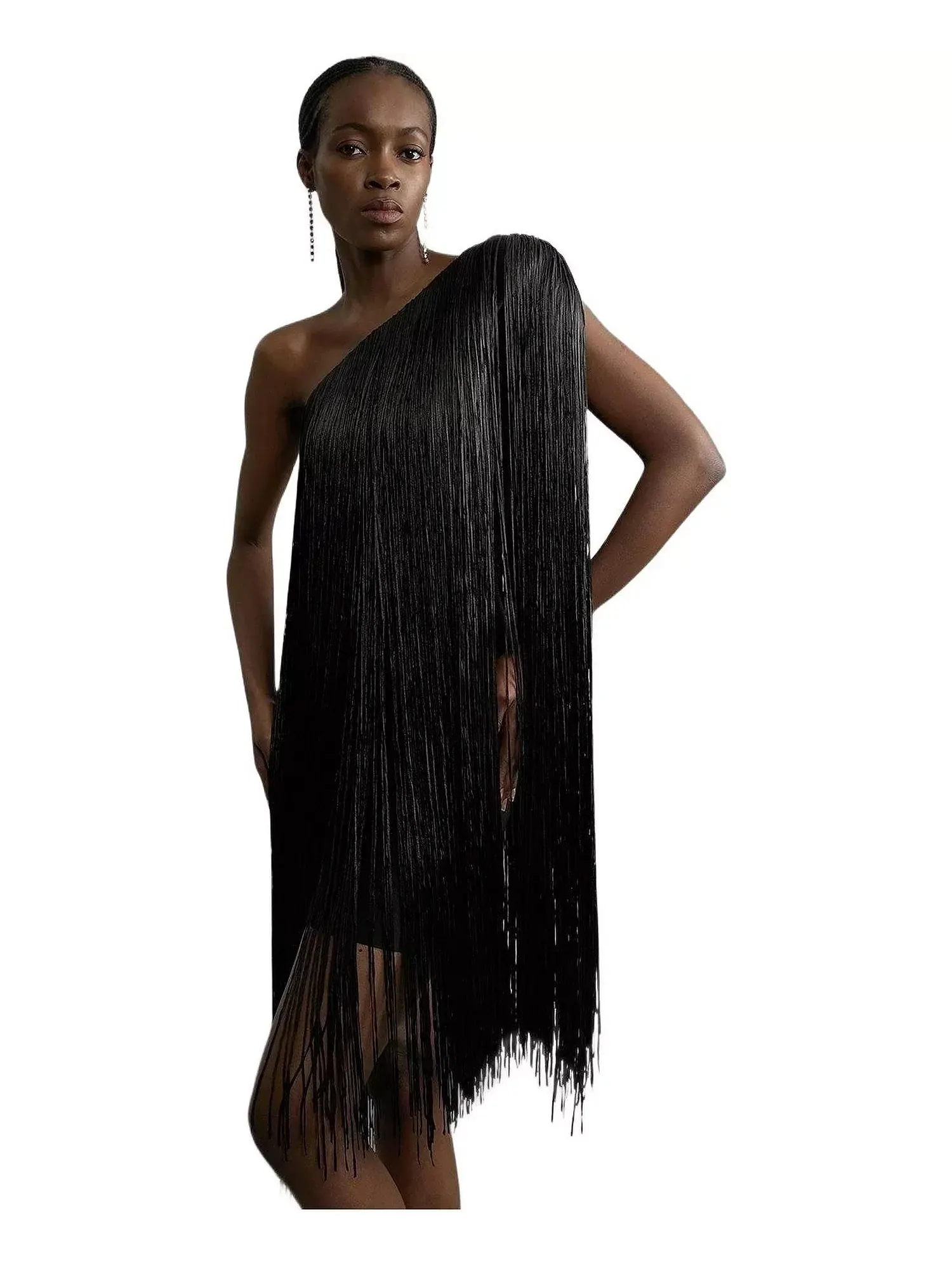 Платье Karen Millen Asymmetric Draped Fringe Mini — изображение 1 из 5, черный