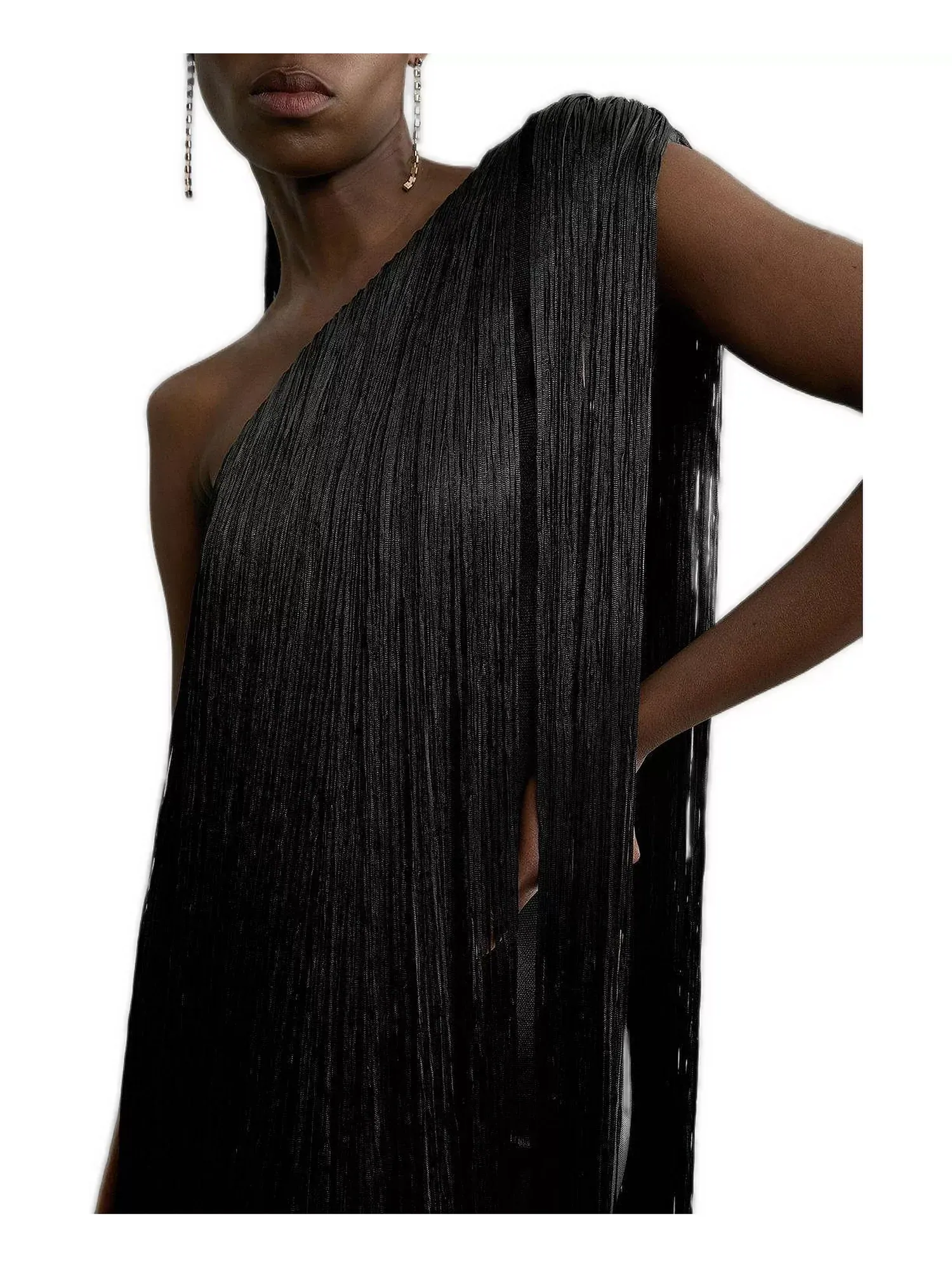 Платье Karen Millen Asymmetric Draped Fringe Mini — изображение 2 из 5, черный