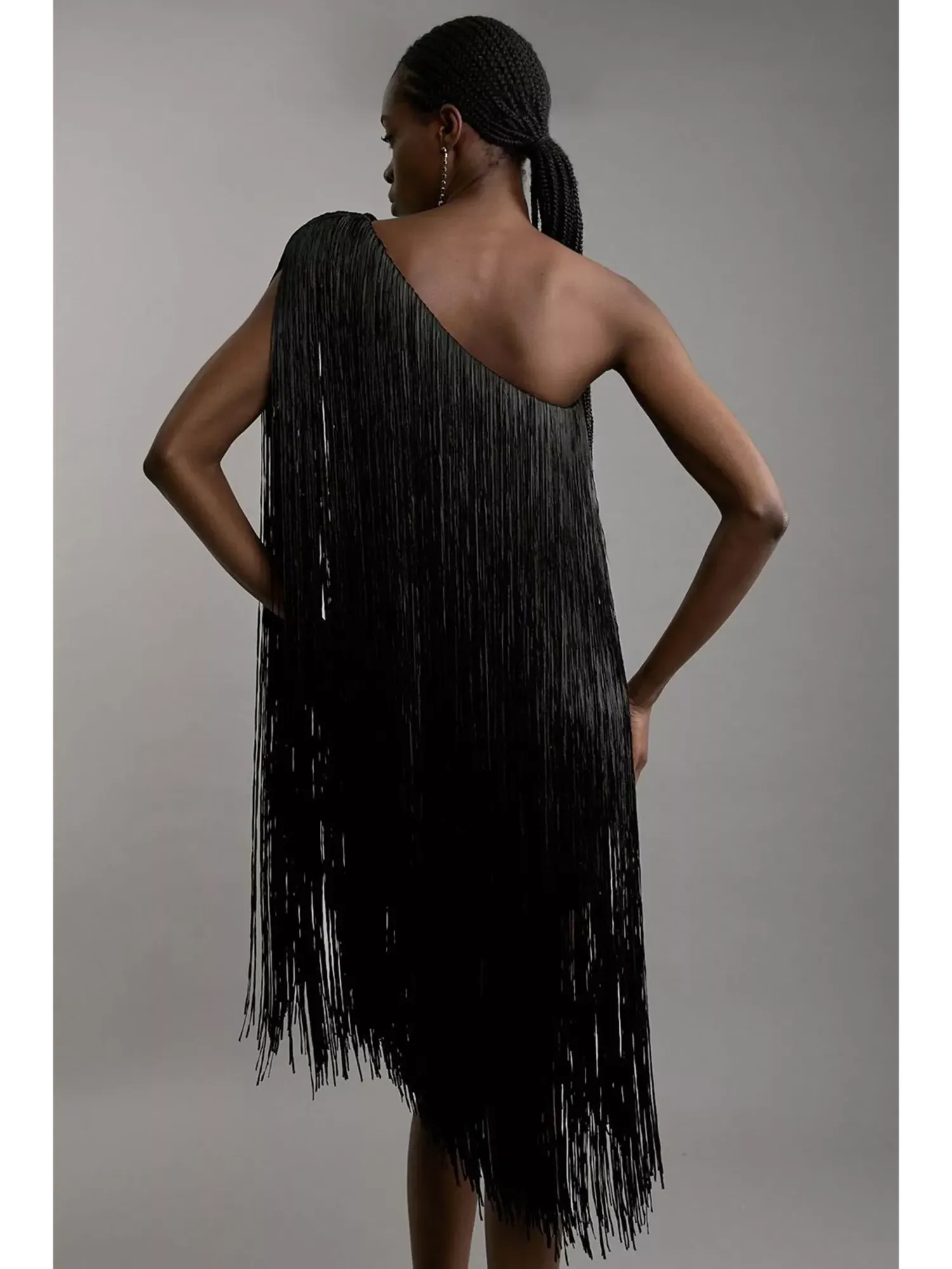 Платье Karen Millen Asymmetric Draped Fringe Mini — изображение 4 из 5, черный