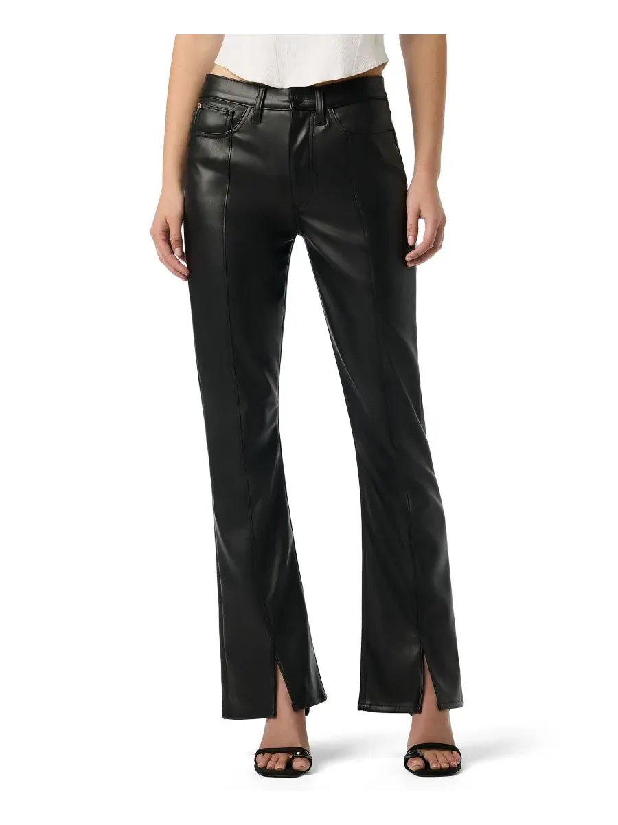 Женские брюки-клеш из экокожи с высокой посадкой Blair Hudson Jeans — черный