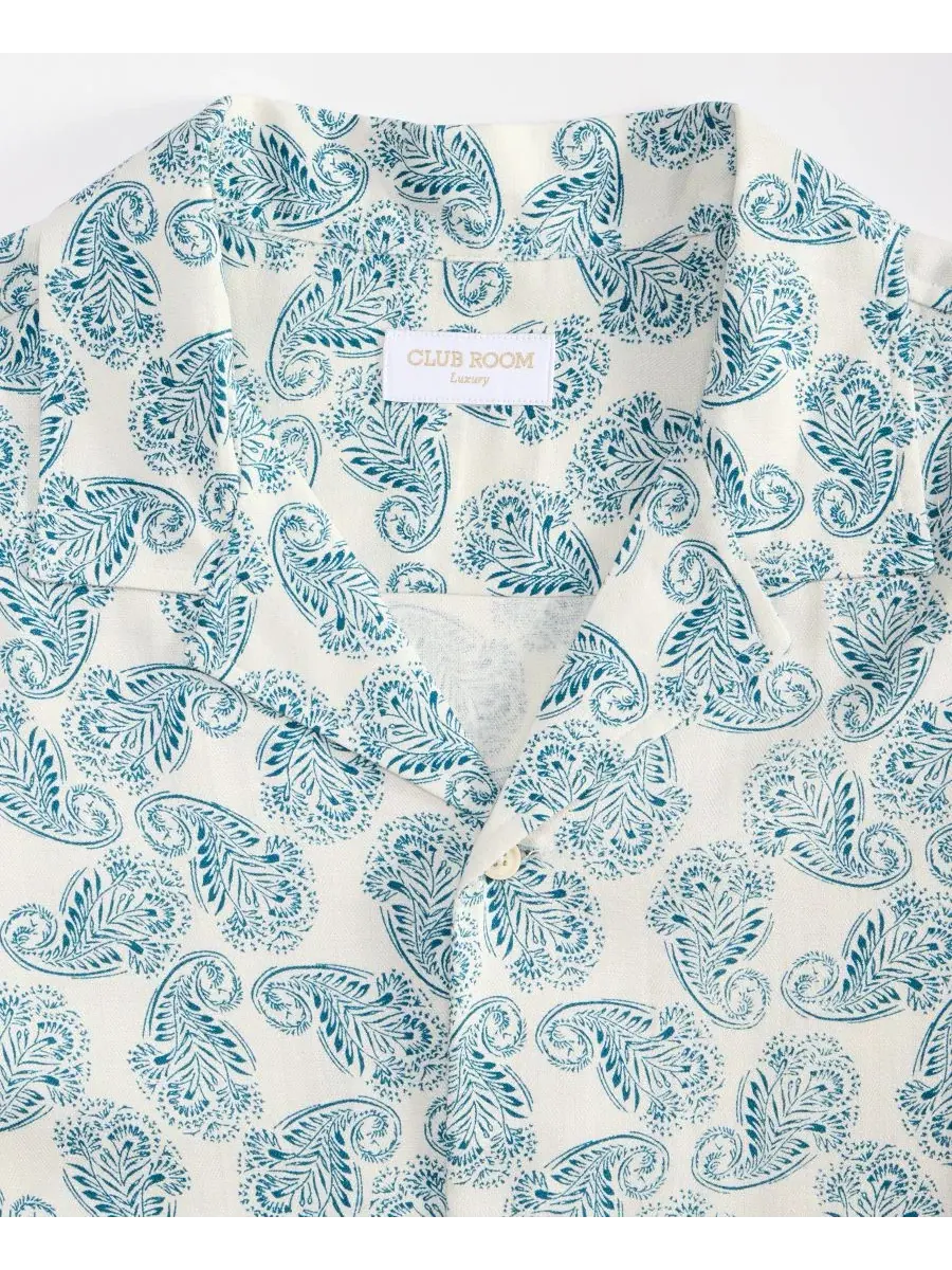 Рубашка с коротким рукавом Petal Paisley Silk Blend Club Room — изображение 4 из 4, слоновая кость