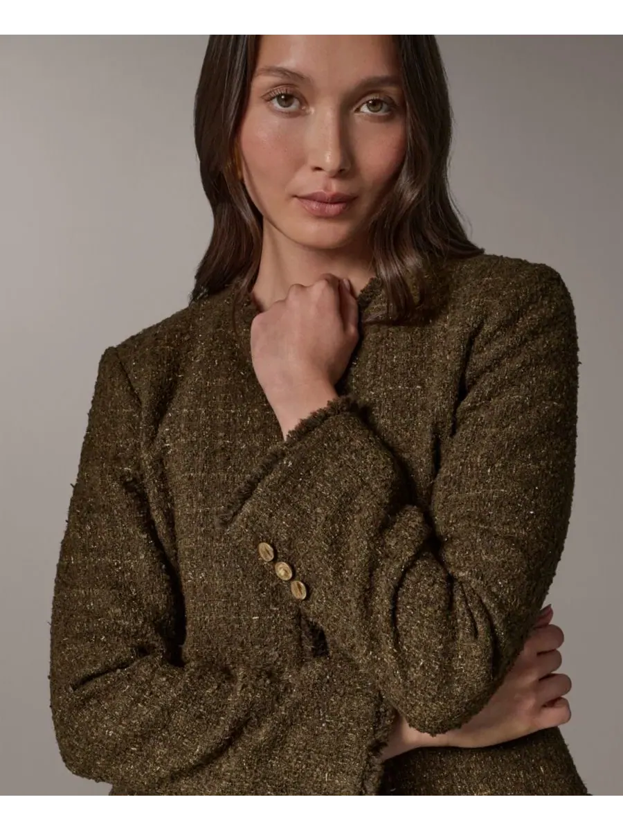 Жакет женский с открытым передом, с длинным рукавом Donna Karan New York — изображение 4 из 10, оливковый/золотистый