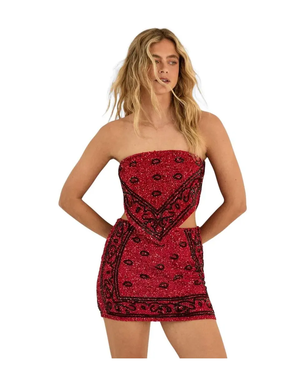 Мини-юбка с ручной вышивкой Icons Collection Nasty Gal — красный