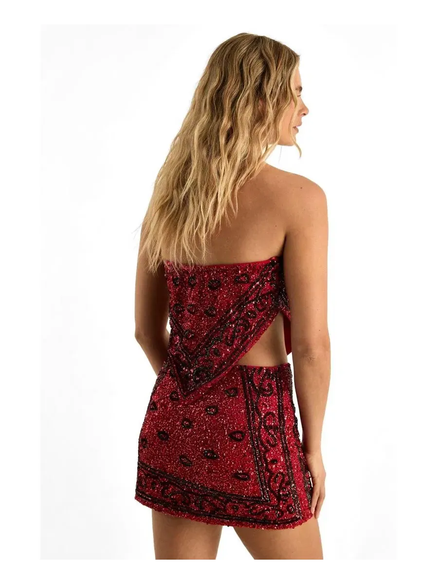 Мини-юбка с ручной вышивкой Icons Collection Nasty Gal — изображение 3 из 4, красный