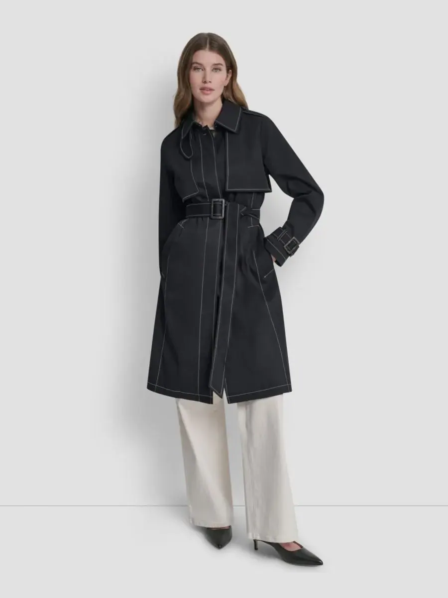 Женский рабочий плащ с высоким воротником DKNY — изображение 7 из 8, черный