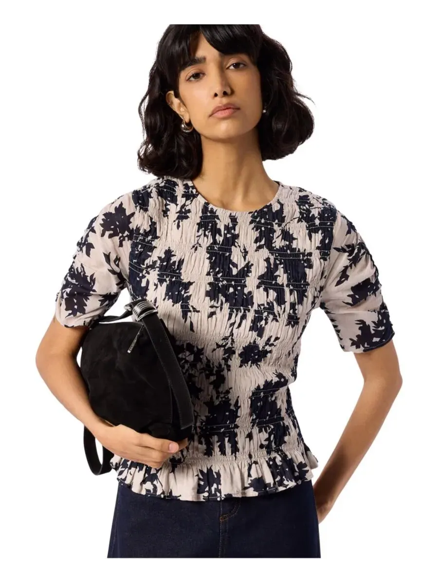 Блуза с рюшами и цветочным принтом Smocked Floral Ruffle Hem Peplum Whistles — мульти