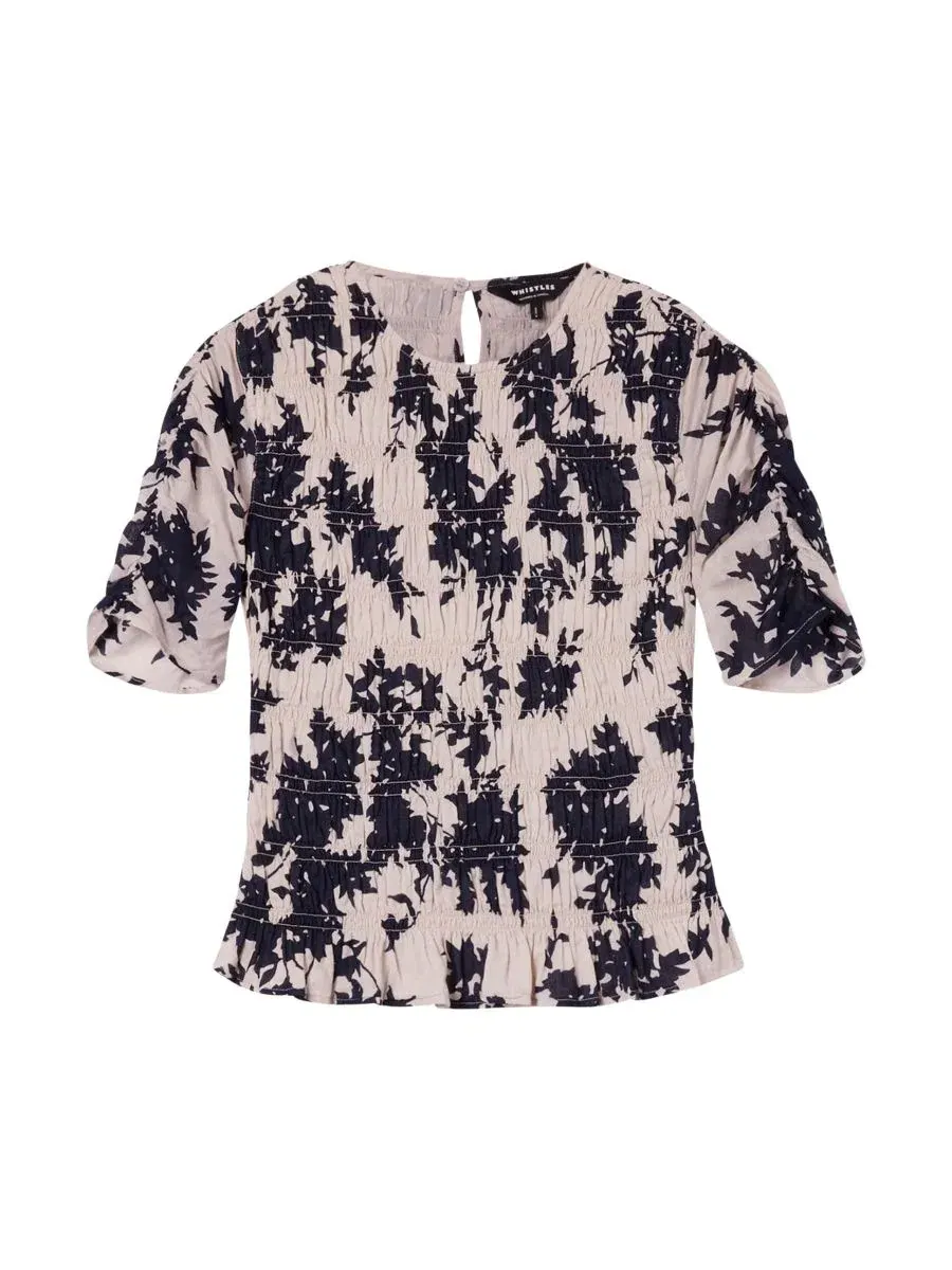 Блуза с рюшами и цветочным принтом Smocked Floral Ruffle Hem Peplum Whistles — изображение 6 из 6, слоновая кость/мульти