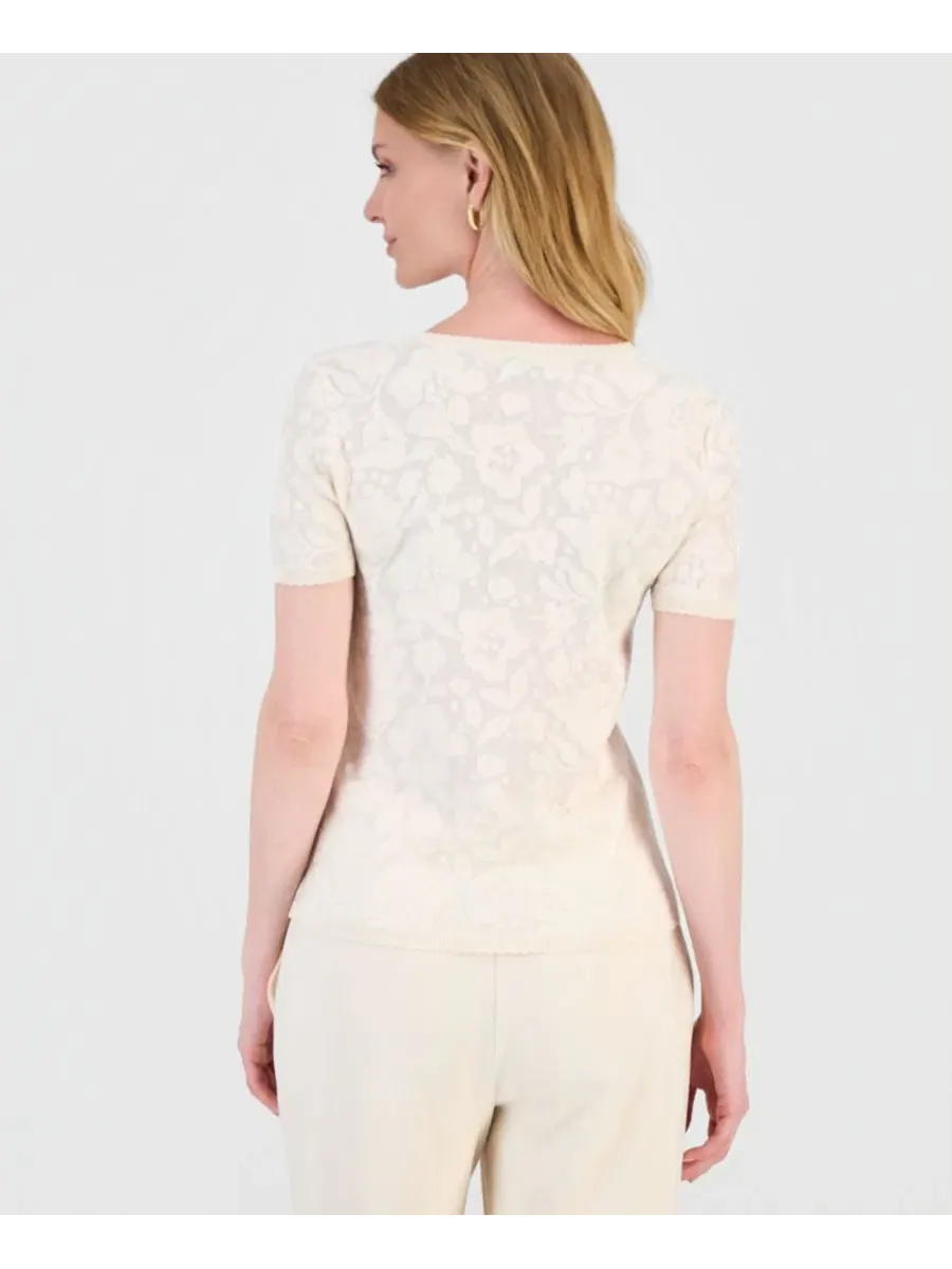 Топ с принтом Burnout Floral T Tahari — изображение 4 из 4, бежевый