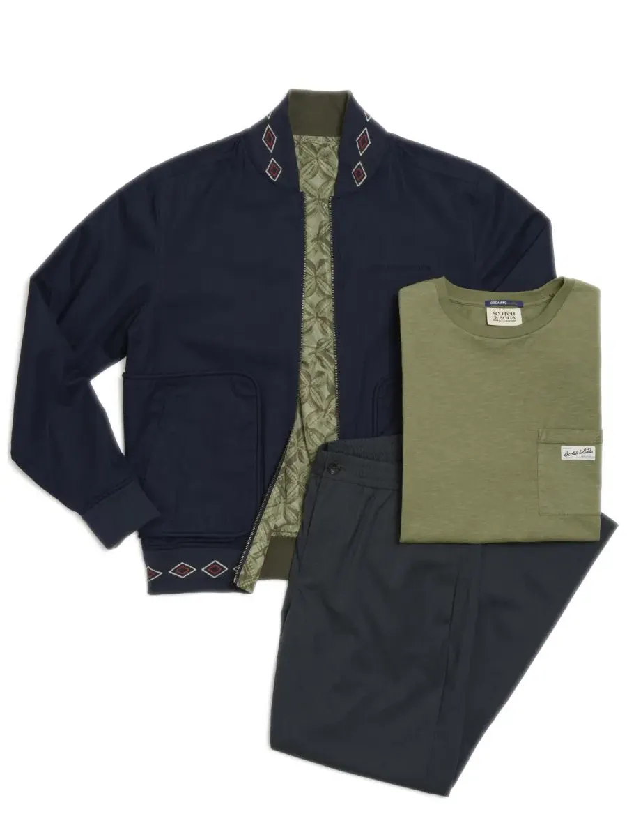 Мужская двусторонняя хлопковая куртка стандартного кроя с принтом SCOTCH & SODA — изображение 6 из 8, зеленый