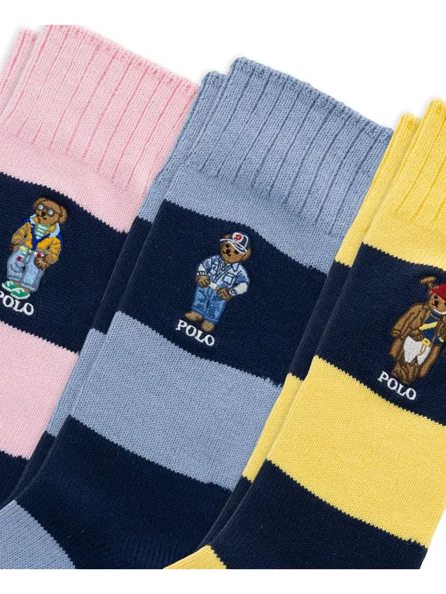 Мужские носки-поло с вышивкой в виде медведя Polo Ralph Lauren — изображение 3 из 6, розовый/синий/желтый