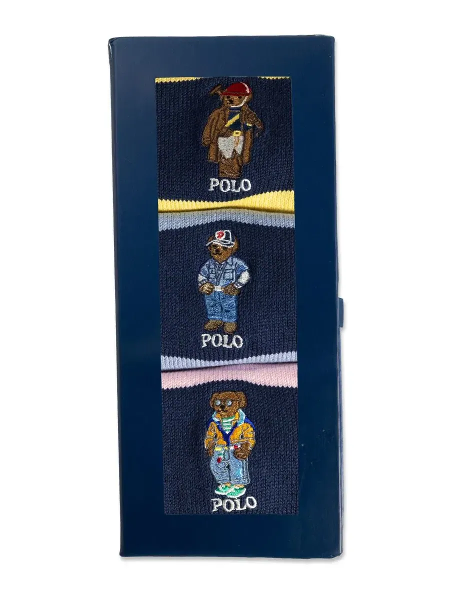 Мужские носки-поло с вышивкой в виде медведя Polo Ralph Lauren — изображение 5 из 6, розовый/синий/желтый