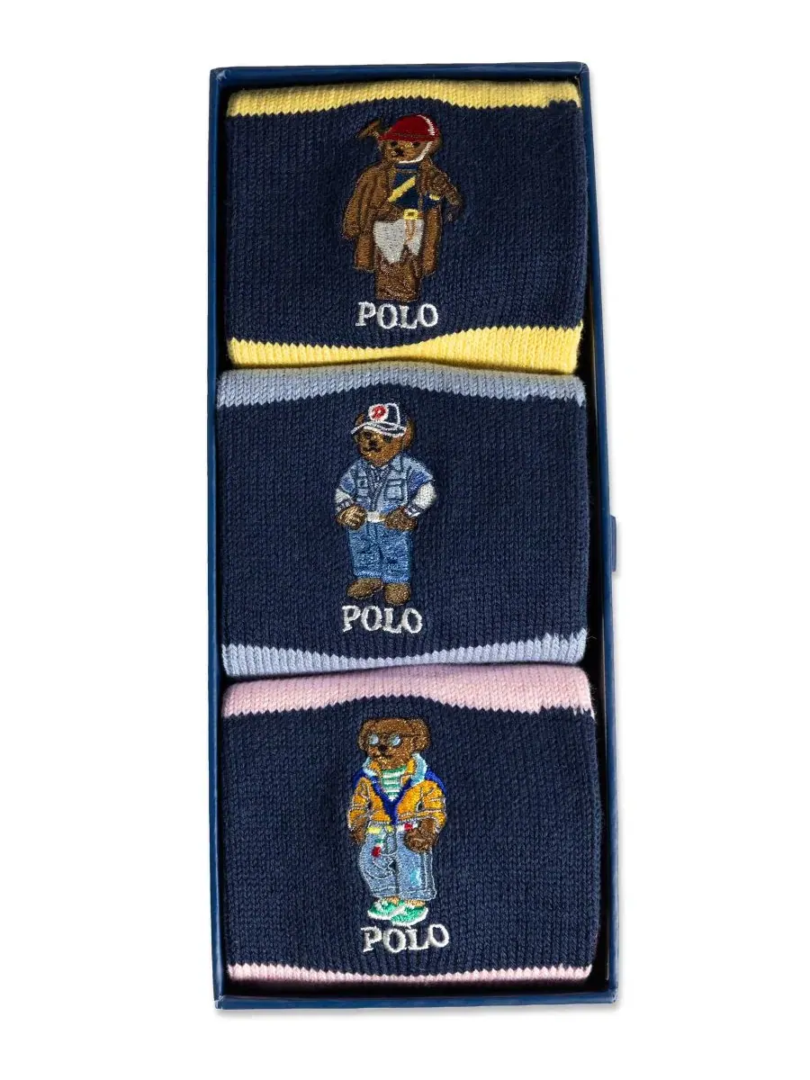 Мужские носки-поло с вышивкой в виде медведя Polo Ralph Lauren — изображение 6 из 6, розовый/синий/желтый