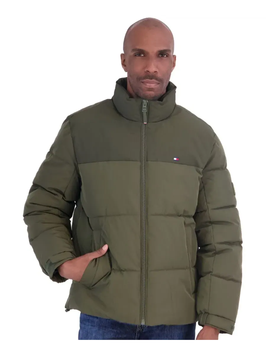 Пуховик утепленный без капюшона Mix Media Tommy Hilfiger — изображение 1 из 5, оливковый