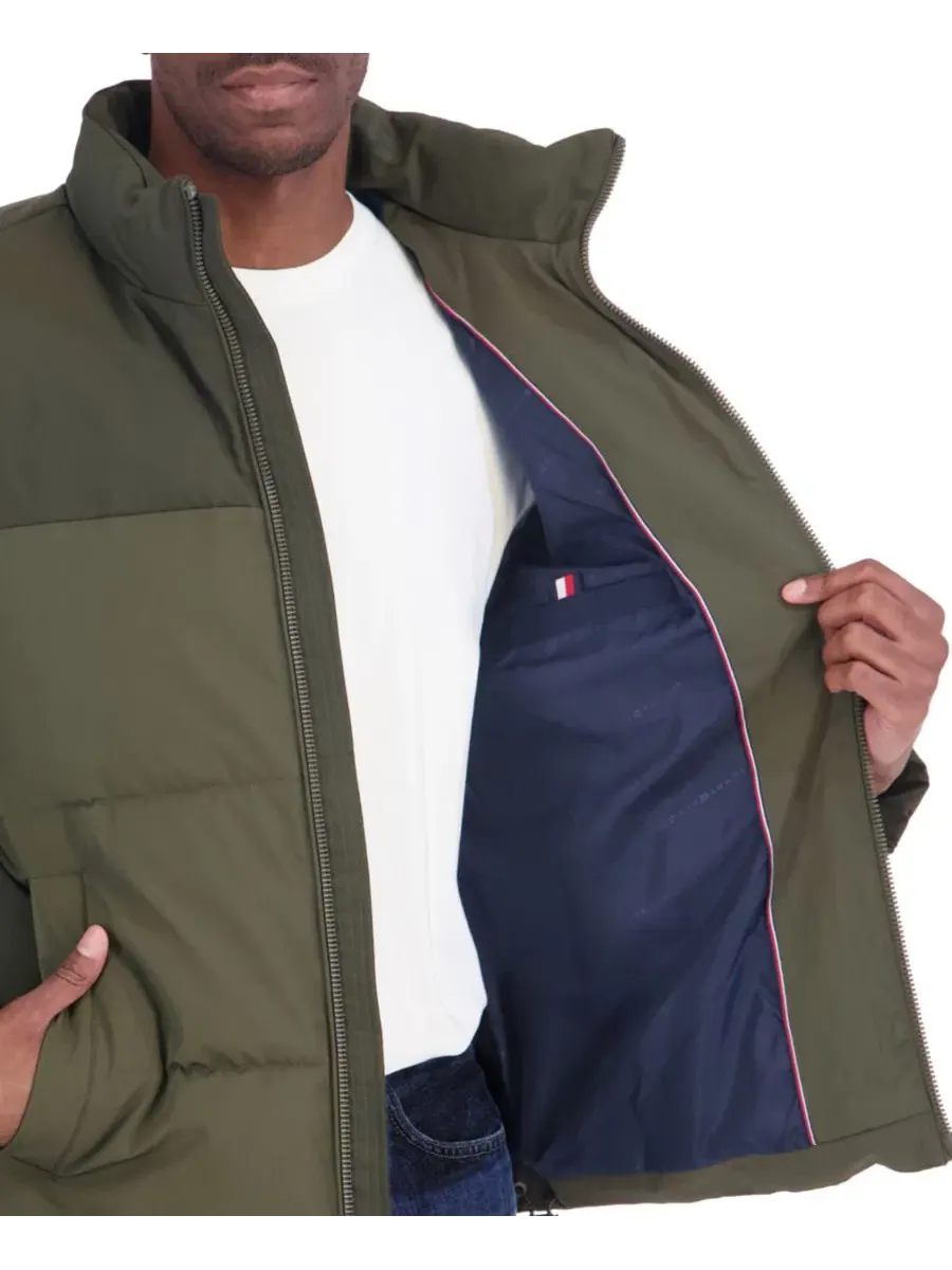 Пуховик утепленный без капюшона Mix Media Tommy Hilfiger — изображение 4 из 5, оливковый