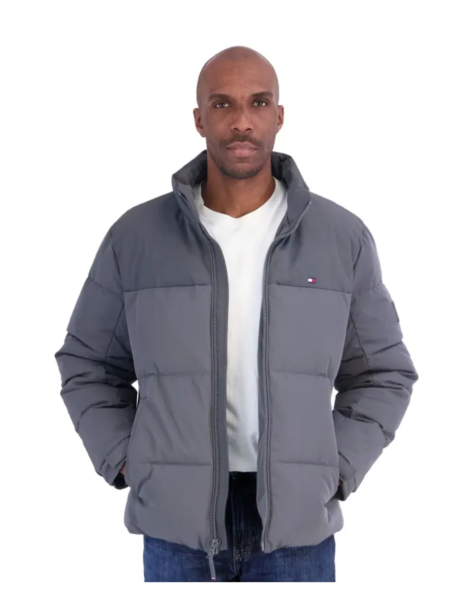 Мужская куртка-пуховик с капюшоном, утепленная, Oversized quilt channels Tommy Hilfiger — изображение 1 из 5, темно-серый