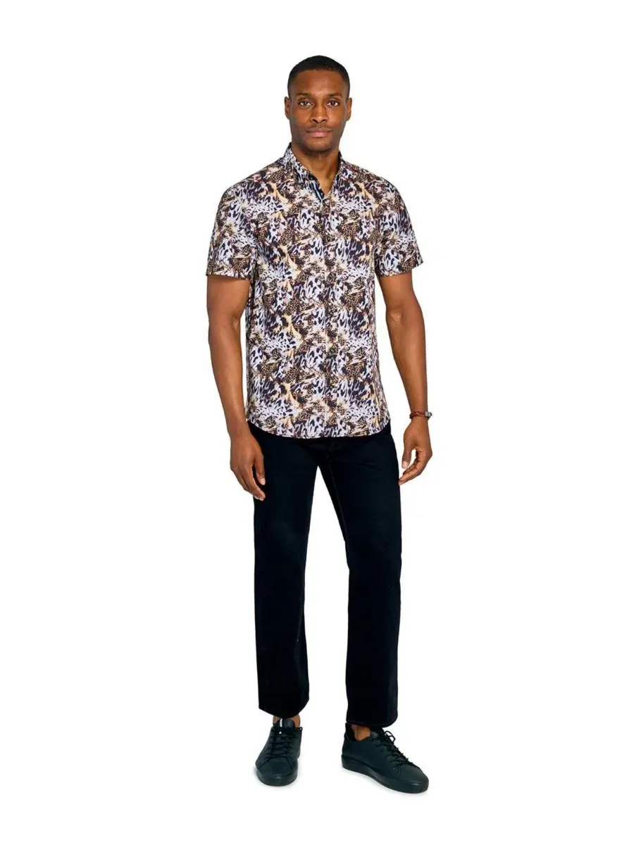 Мужская рубашка с коротким рукавом Regular Fit Performance 4-Way Stretch Society of Threads — изображение 4 из 4, коричневый