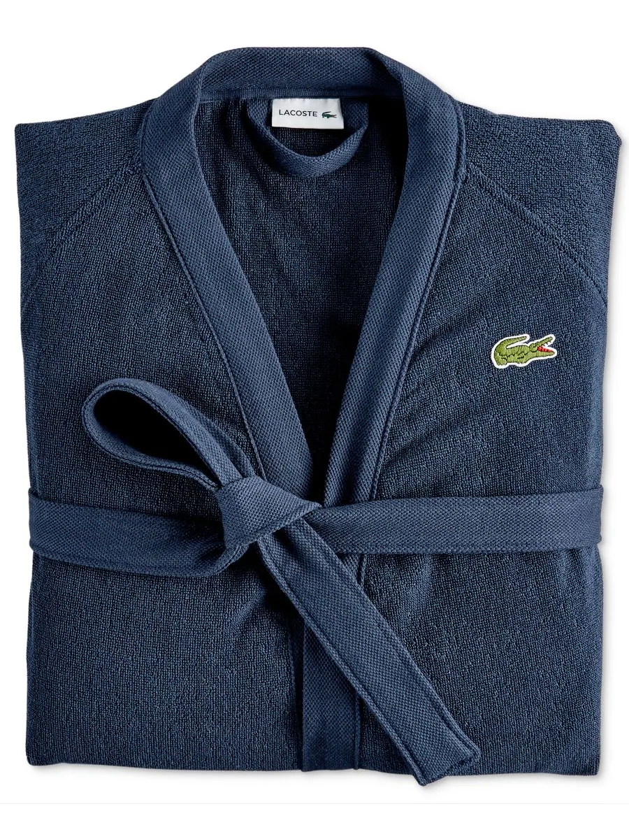 Банный халат из 100% хлопкового пике с нашивкой и логотипом Lacoste Home — изображение 1 из 5, черный