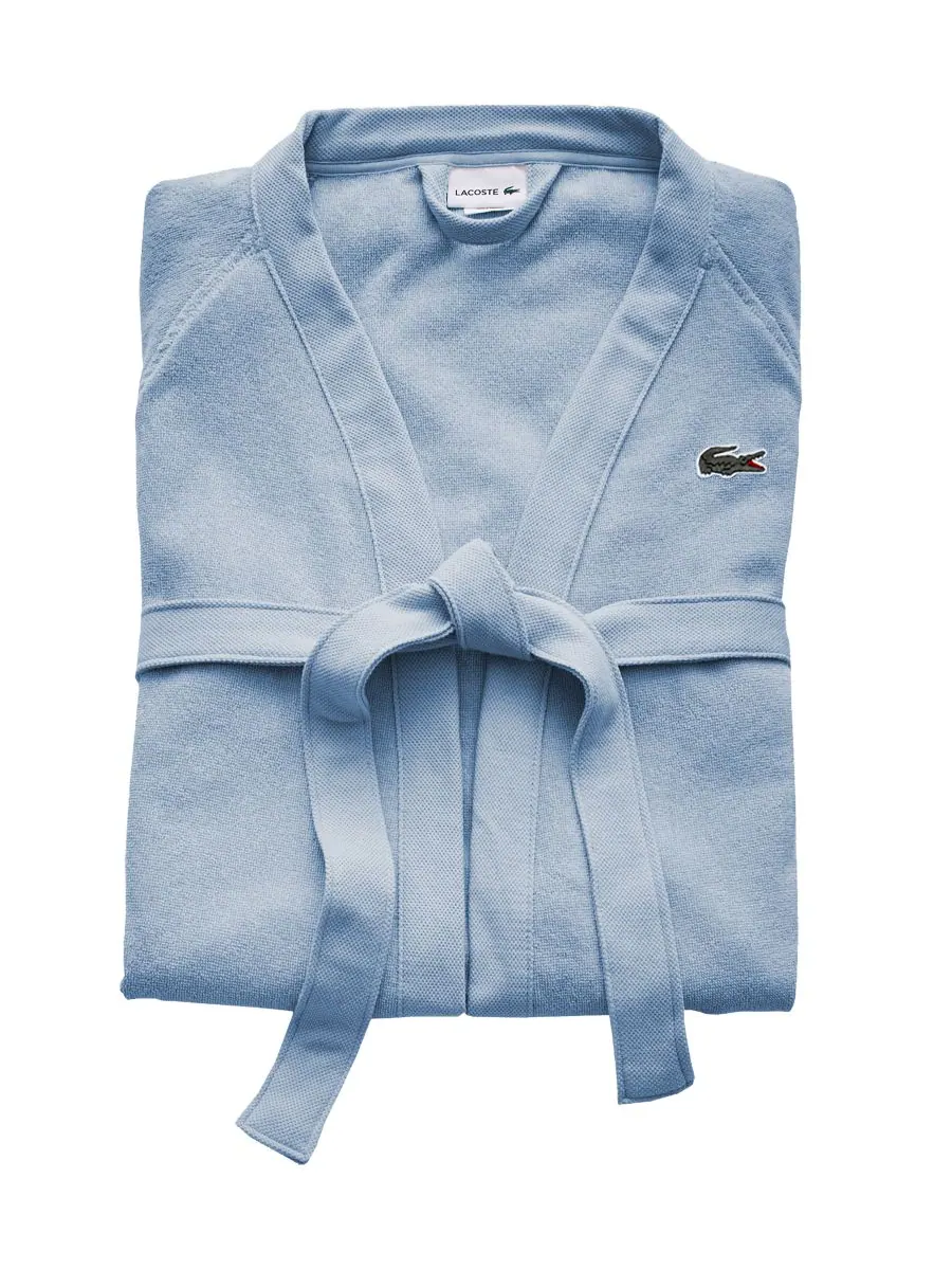 Банный халат из 100% хлопкового пике с нашивкой и логотипом Lacoste Home — изображение 1 из 5, небесный