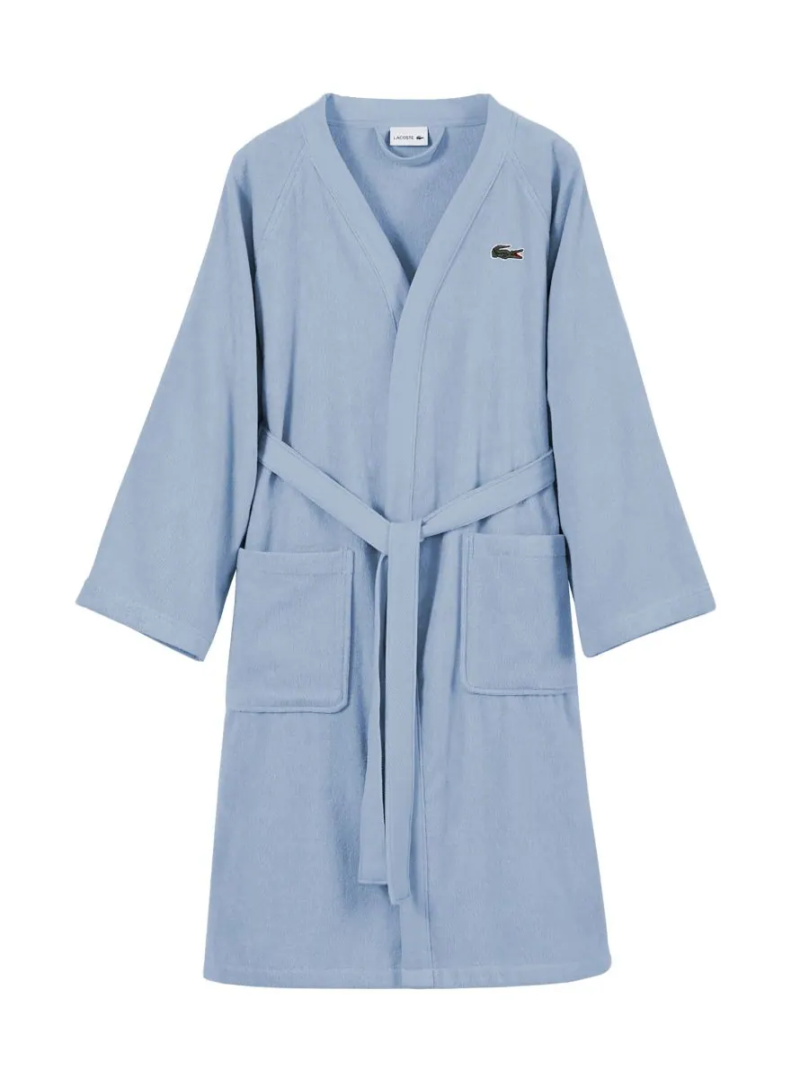 Банный халат из 100% хлопкового пике с нашивкой и логотипом Lacoste Home — изображение 2 из 5, небесный