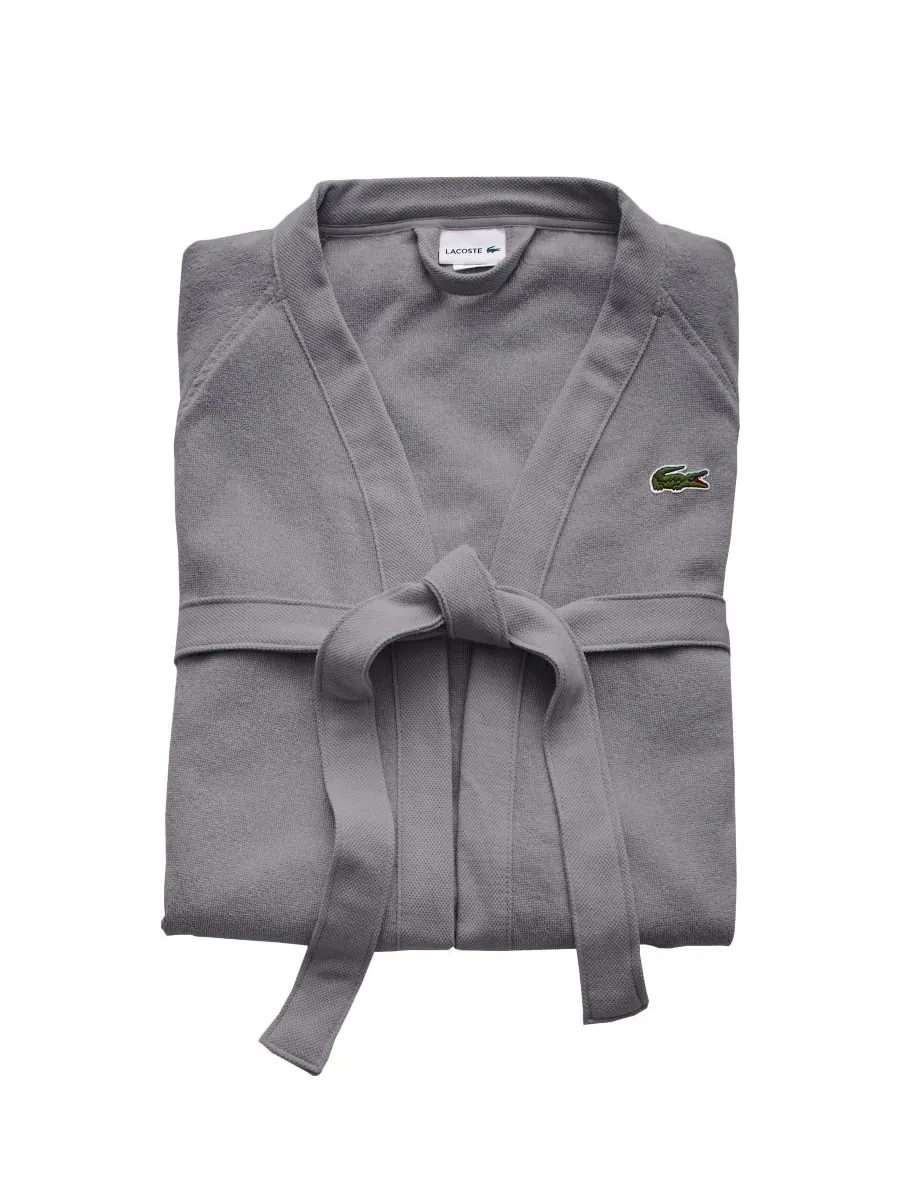 Банный халат из 100% хлопкового пике с нашивкой и логотипом Lacoste Home — изображение 1 из 5, серый