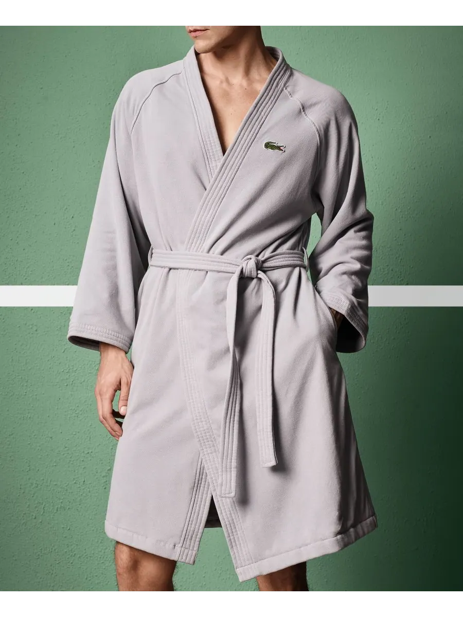 Банный халат из 100% хлопкового пике с нашивкой и логотипом Lacoste Home — серебристый