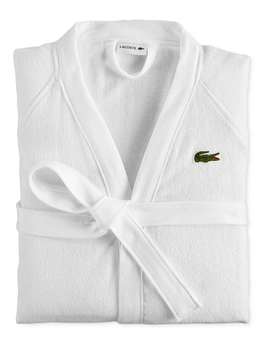 Банный халат из 100% хлопкового пике с нашивкой и логотипом Lacoste Home — белый