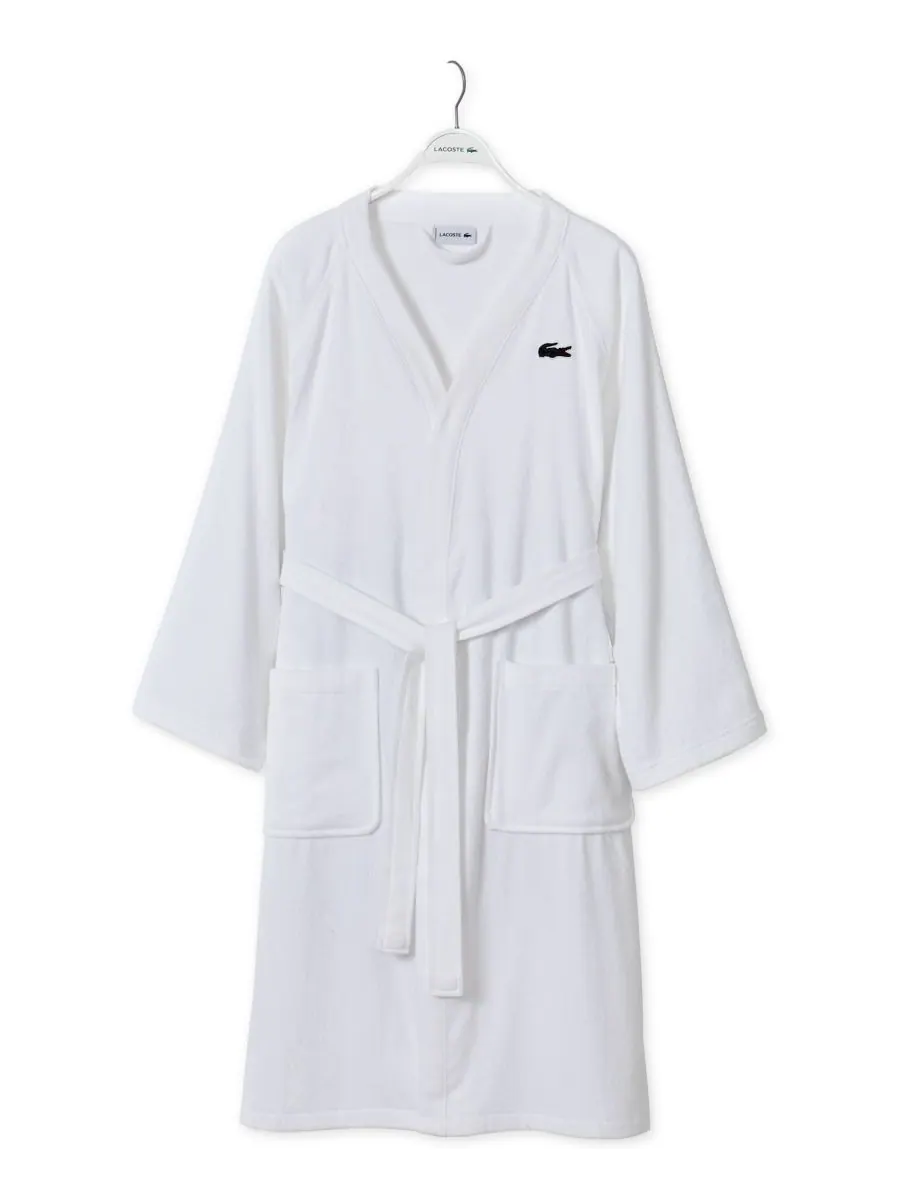 Банный халат из 100% хлопкового пике с нашивкой и логотипом Lacoste Home — изображение 2 из 5, белый