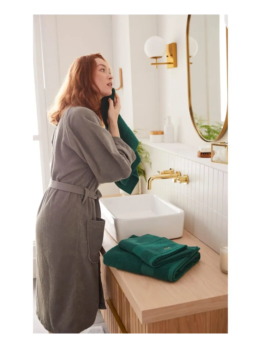 Банный халат из 100% хлопкового пике с нашивкой и логотипом Lacoste Home — изображение 3 из 5, белый