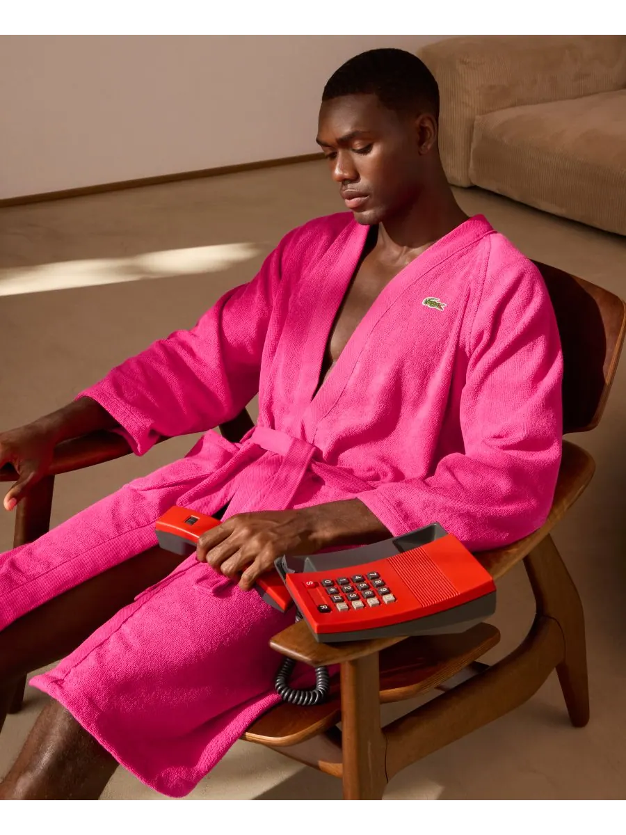 Банный халат из 100% хлопкового пике с нашивкой и логотипом Lacoste Home — изображение 4 из 5, белый
