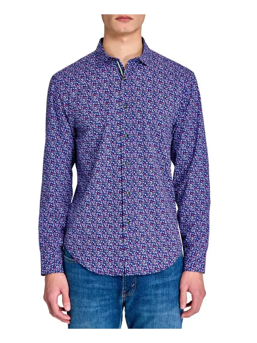 Мужская рубашка с длинным рукавом, Regular Fit, 4-Way Stretch, с принтом Society of Threads