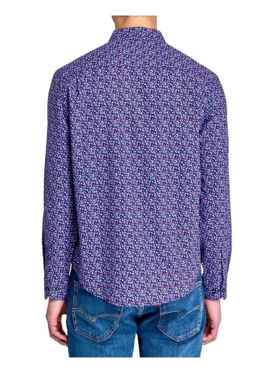 Мужская рубашка с длинным рукавом, Regular Fit, 4-Way Stretch, с принтом Society of Threads — изображение 3 из 5
