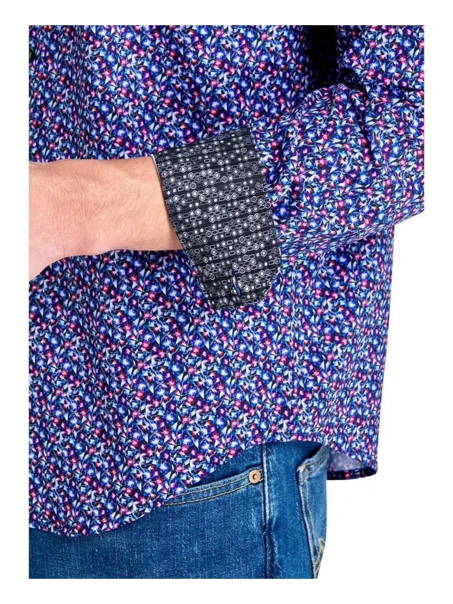 Мужская рубашка с длинным рукавом, Regular Fit, 4-Way Stretch, с принтом Society of Threads — изображение 4 из 5