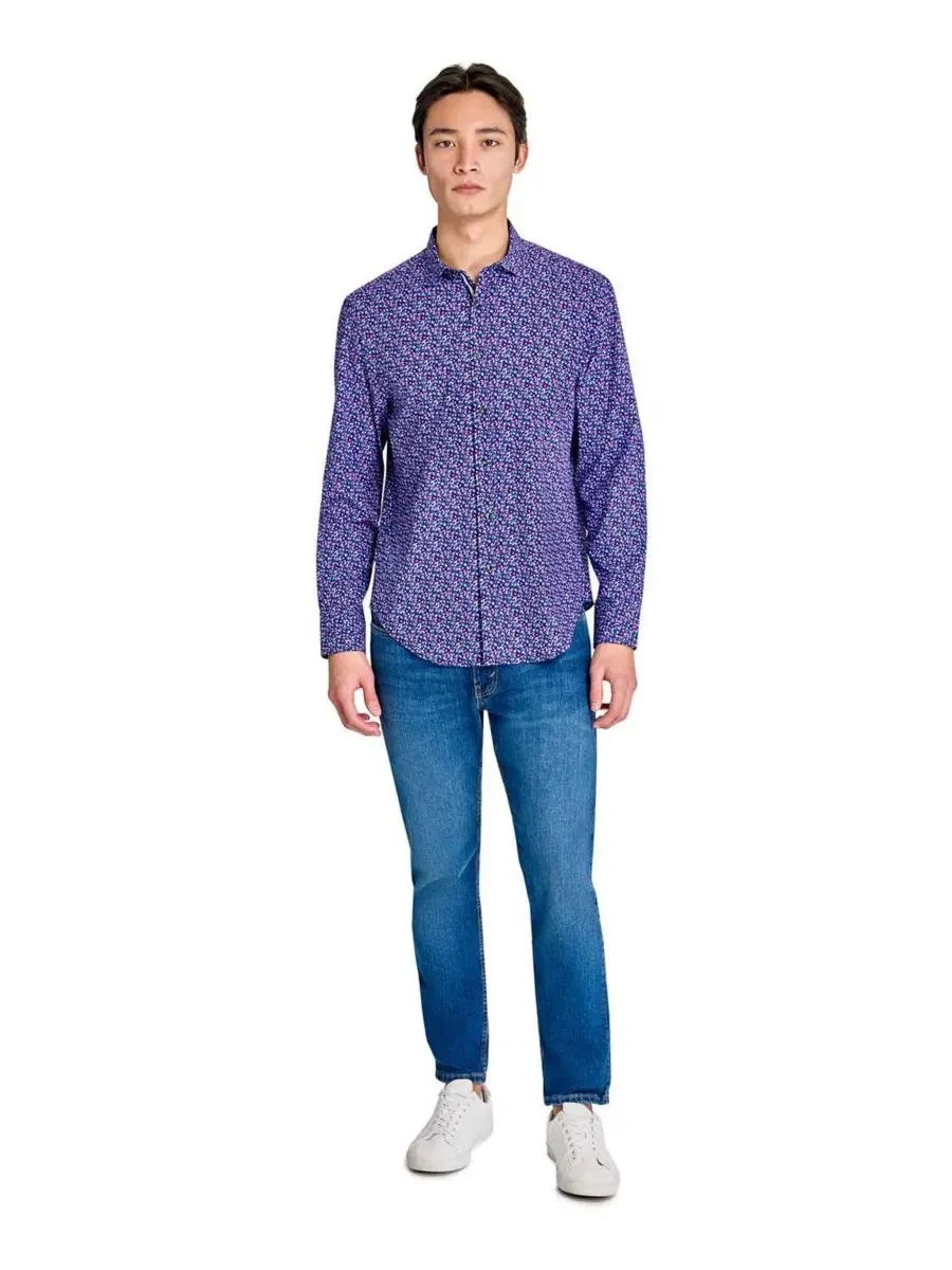 Мужская рубашка с длинным рукавом, Regular Fit, 4-Way Stretch, с принтом Society of Threads — изображение 5 из 5