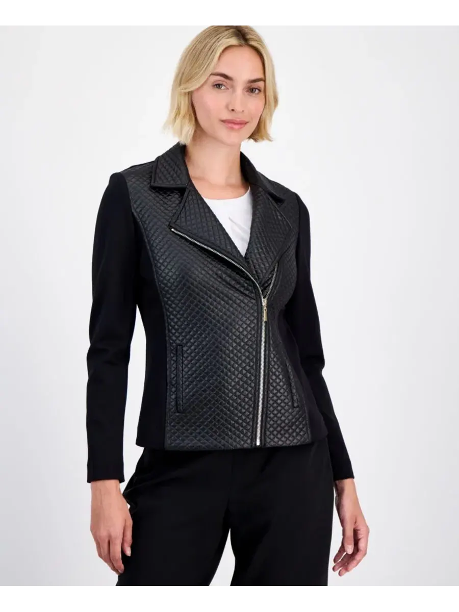 Куртка-косуха из искусственной кожи с простеганным передом Anne Klein