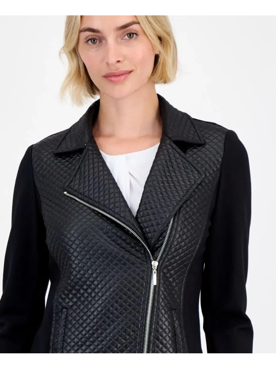 Куртка-косуха из искусственной кожи с простеганным передом Anne Klein — изображение 2 из 4, черный