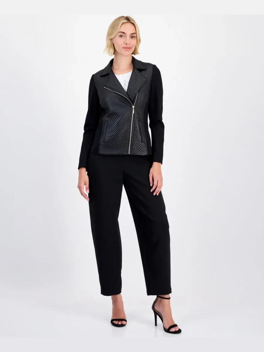 Куртка-косуха из искусственной кожи с простеганным передом Anne Klein — изображение 3 из 4, черный