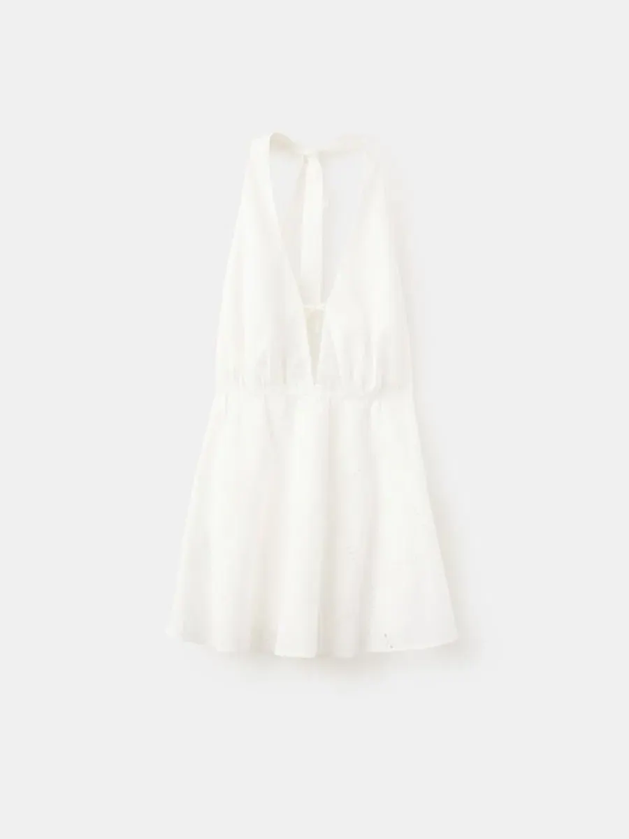 Платье-трапеция с вышивкой Openwork Embroidery Halter Neck Dress MANGO