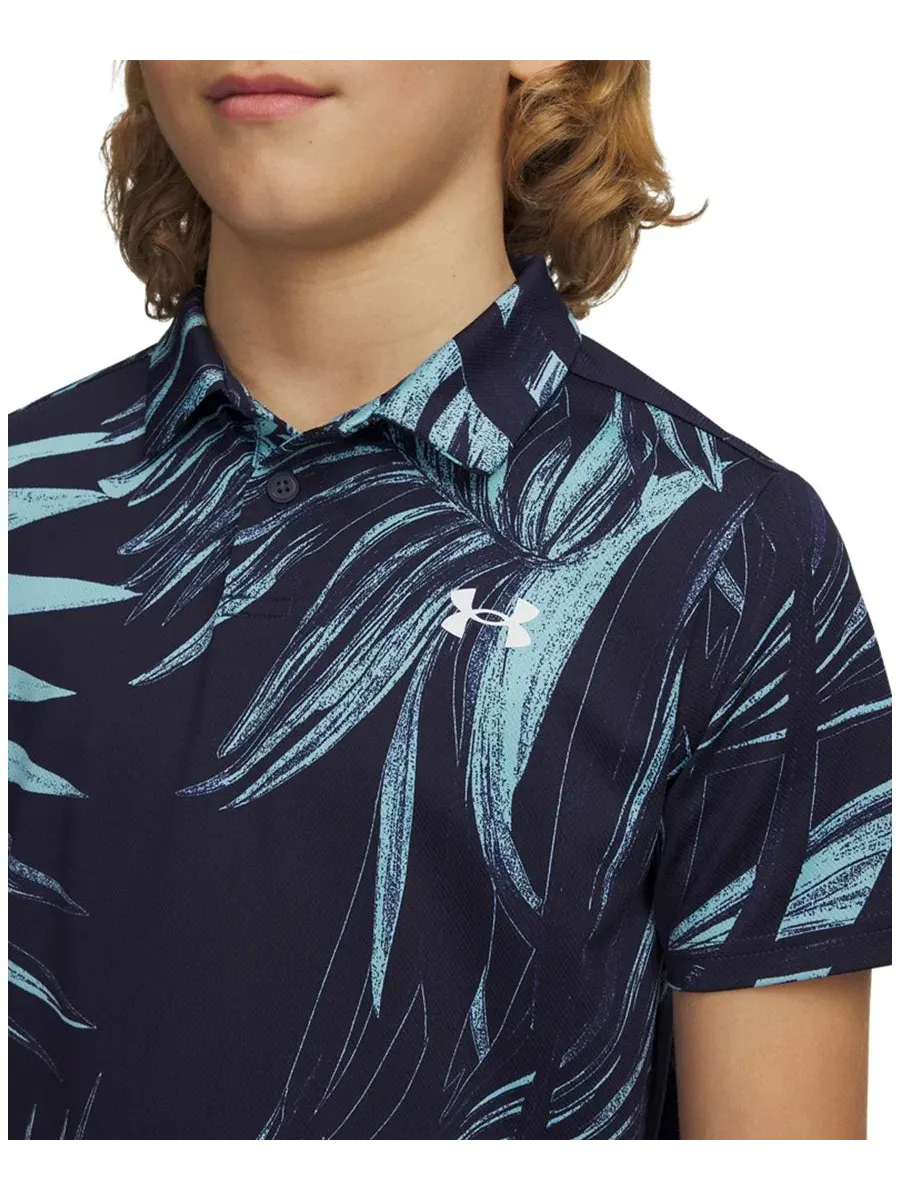 Детская поло-рубашка с принтом Matchplay Printed Two Button Pocket Polo Shirt Under Armour — изображение 2 из 3, темно-синий