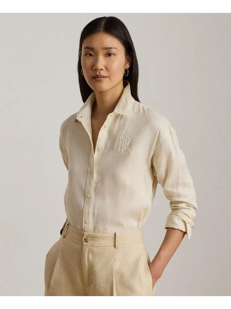 Женская рубашка из льна с длинным рукавом и монограммой Lauren Ralph Lauren