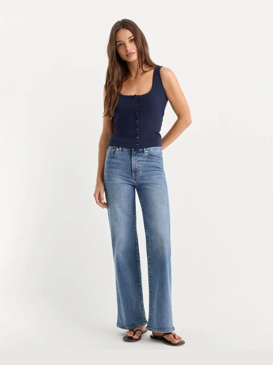 Джинсы палаццо с зауженным силуэтом Always Fits Slim Good American — изображение 1 из 6, песочный