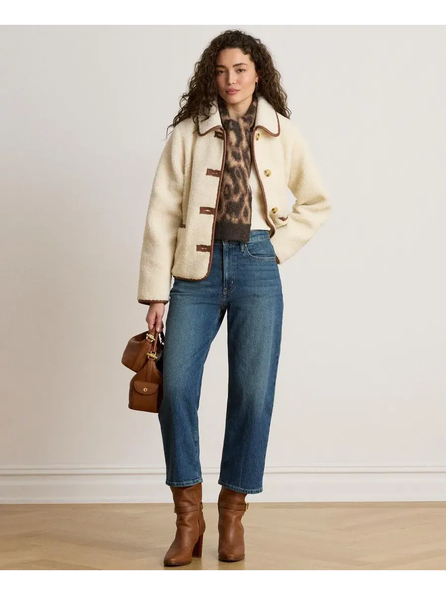 Женская куртка-бомбер из шерпы с faux-leather отделкой Lauren Ralph Lauren — изображение 5 из 5, бежевый
